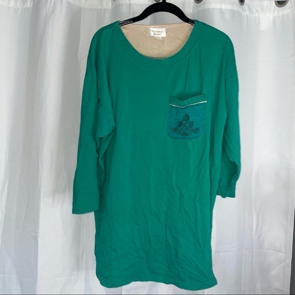 Victoria’s Secret Sleep Tee Shirt Vintage Gold Label Green Medium 100% Cotton M